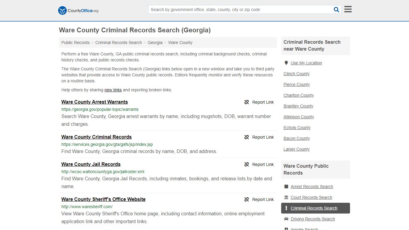 Criminal Records Search - Ware County, GA (Arrests, Jails ...