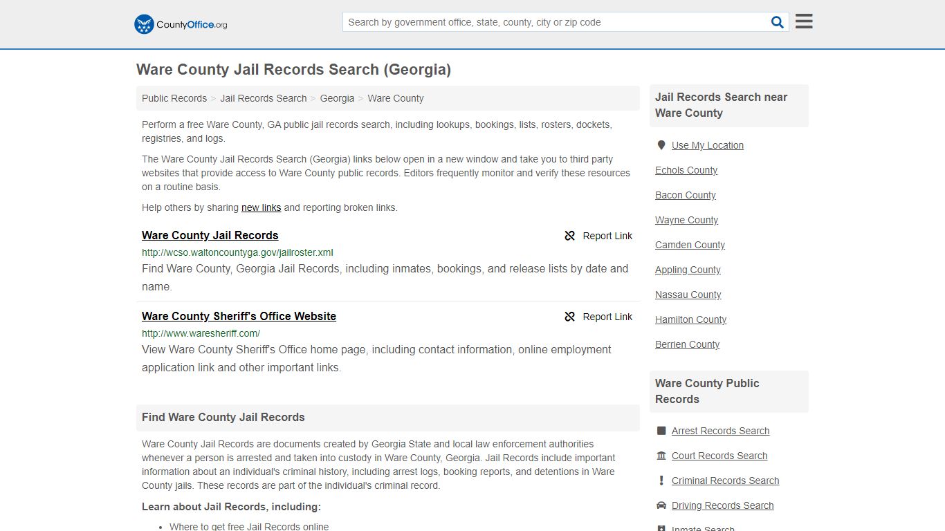 Jail Records Search - Ware County, GA (Jail Rosters & Records)